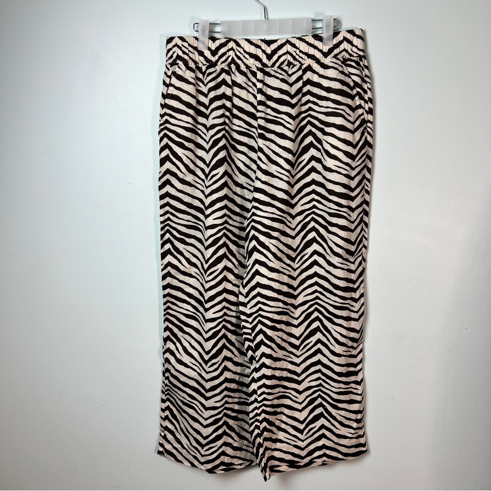 Tahari Women’s Brown & White Zebra Print Wide-Leg Pants | Size Large